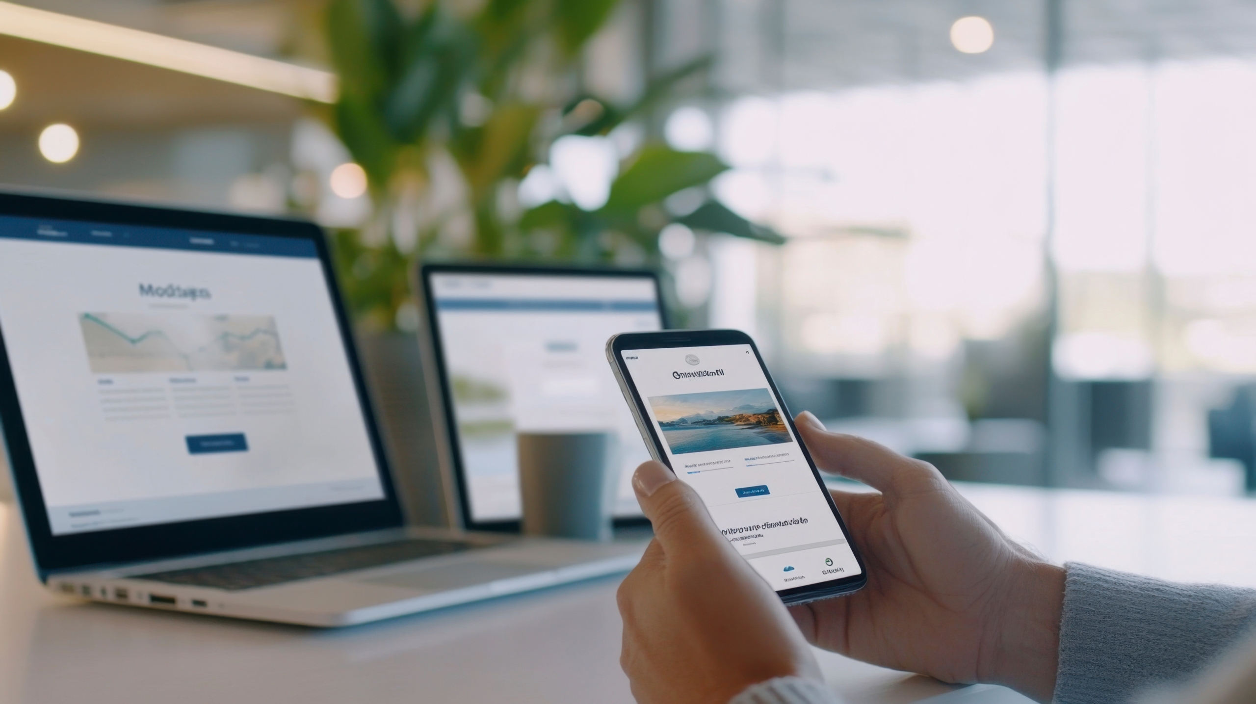 Laptop mit Hand und vielen verbundenen Ordnersymbolen