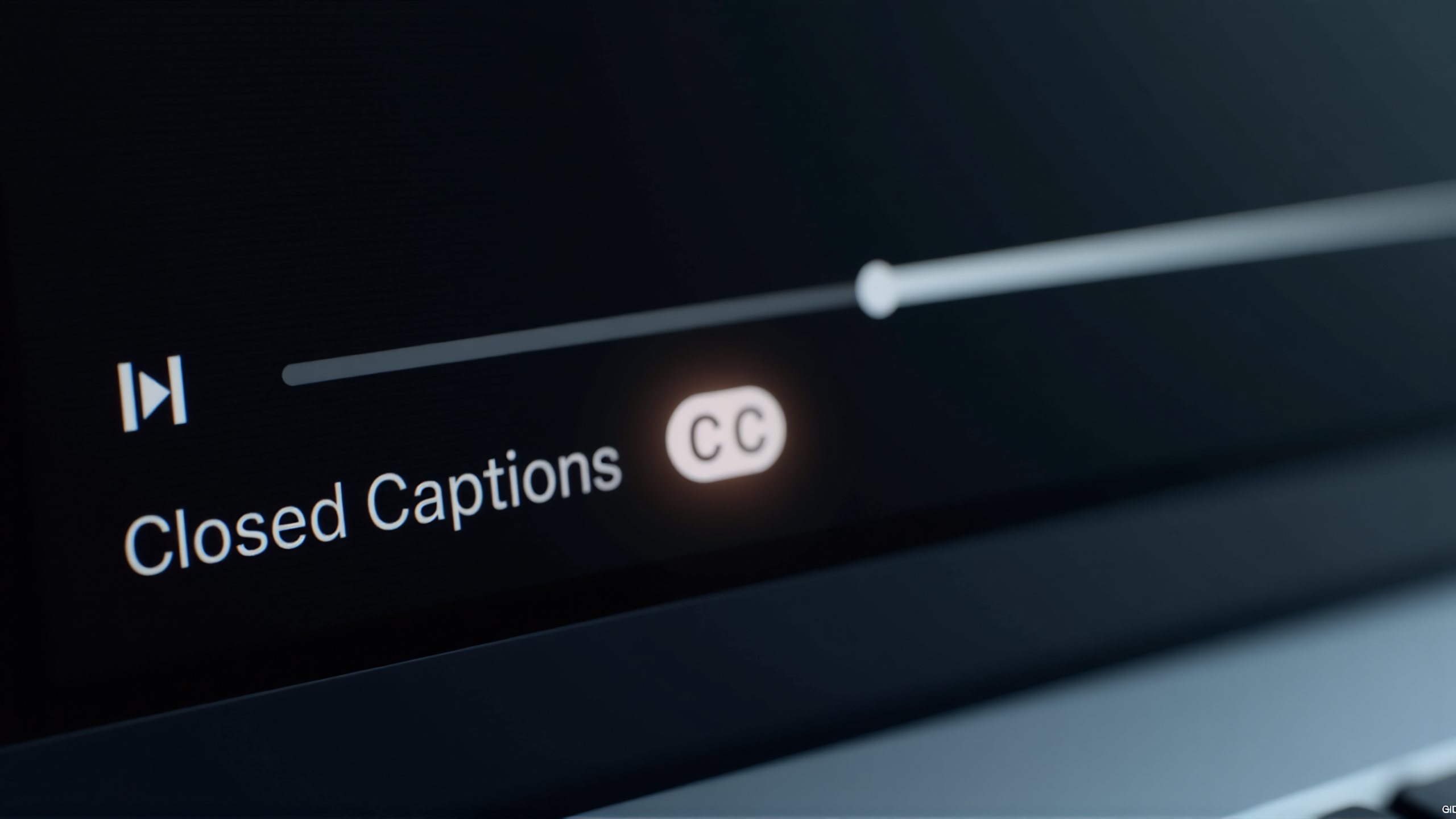 Closed Captions Symbol (CC) Glowing on Video Player Interface During Online Lecture – Accessibility Feature Highlight