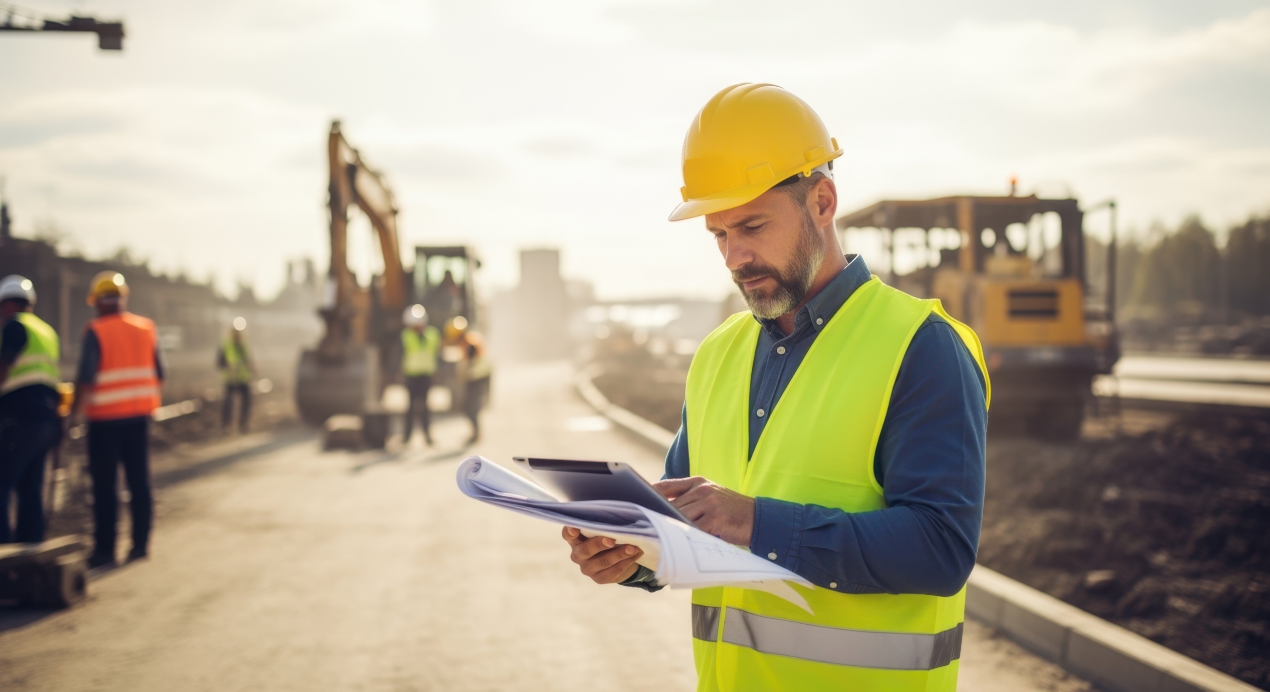 Mann vor Maschinen ließt eine Anleitung
